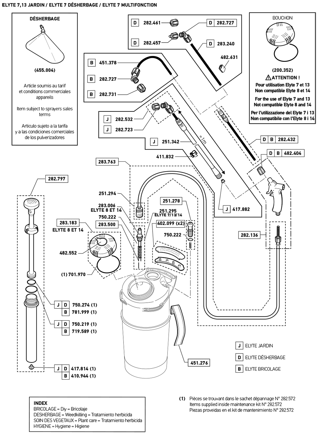 Pièces ELYTE 8 et ELYTE 8 Soin des végétaux (Ref. 101001)